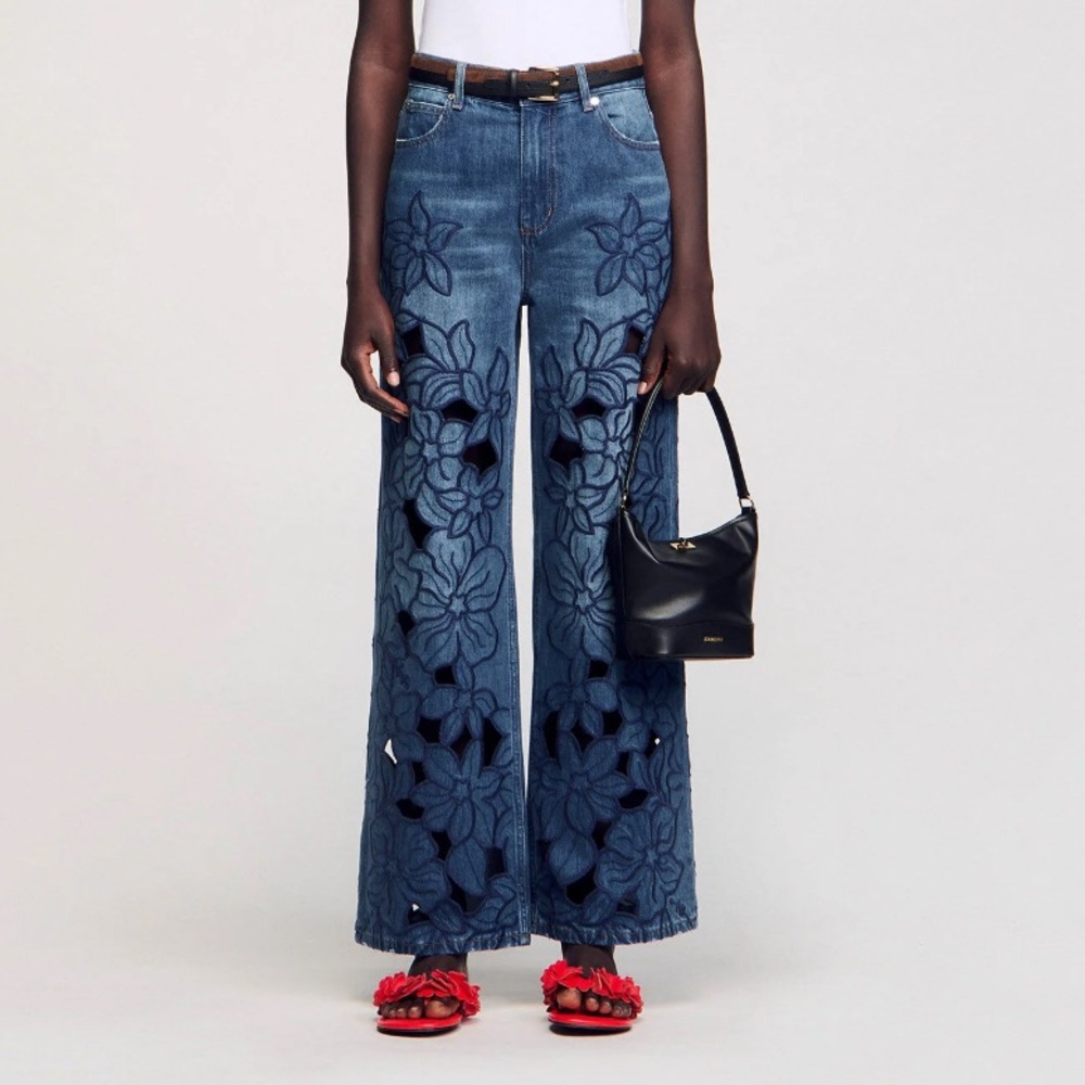 Sandro Blue Floral High Rise Jeans